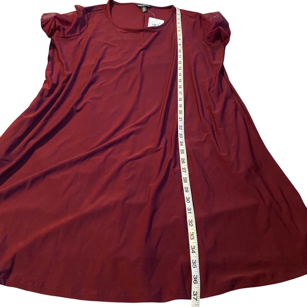 Nina Leonard Deep Wine Sheer Sleeve Floral Detail Tunic Dress Plus Size 1X‎ - Picture 9 of 10